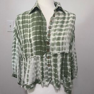 Shop Neighbor women's S button front tye dye peplum crop long sleeve EUC